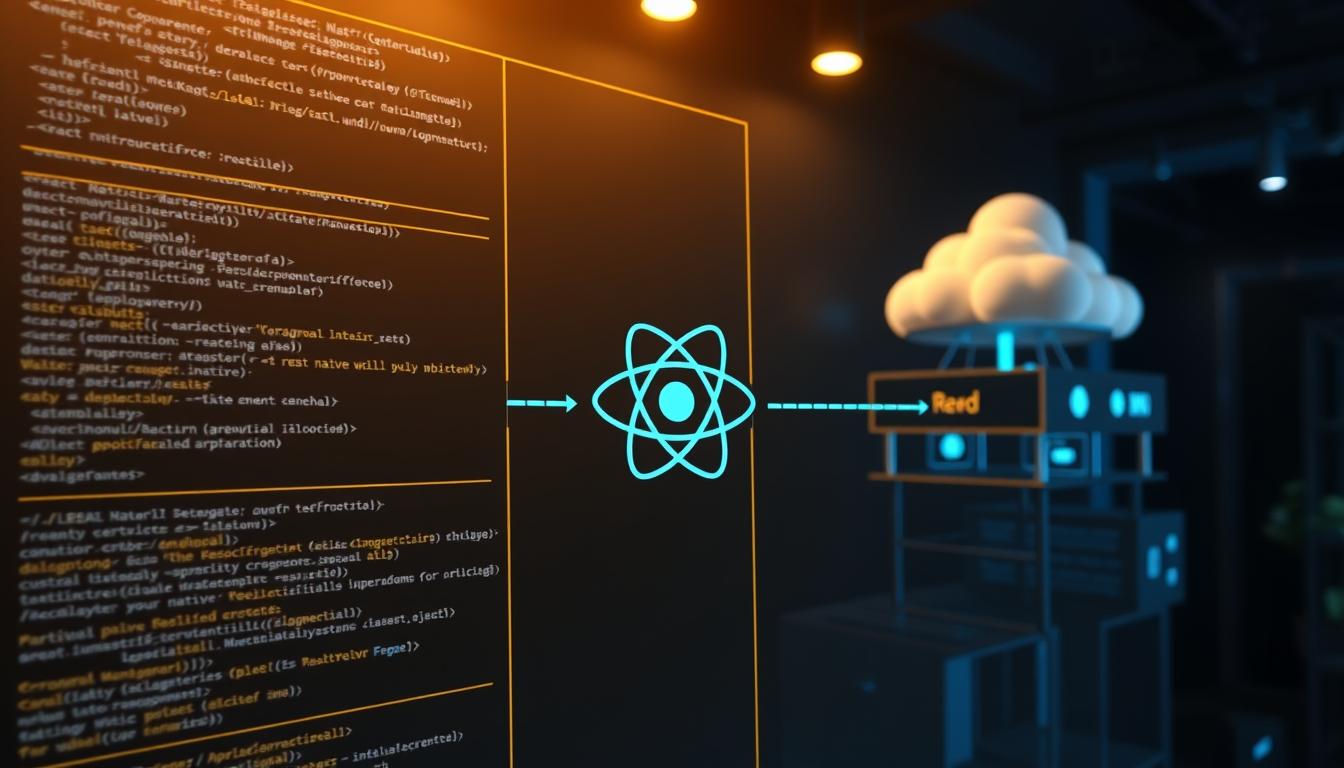 Detailed architectural schematic of React Native development, illuminated by soft ambient lighting and captured with a wide-angle lens. In the foreground, a clean and modular codebase with distinct layers representing the core components of the application. The middle ground showcases the integration of React Native with native platform APIs, showcasing the seamless bridge between the framework and the underlying operating system. In the background, a cloud-based infrastructure supports the application's deployment and scalability, hinting at the robust and scalable nature of the overall system. The overall composition conveys a sense of technical sophistication, system-level thinking, and a Clean Architecture approach to React Native development.